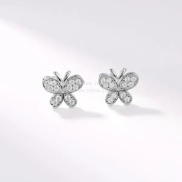 925 Sterling Silver Butterfly Inlaid Zircon Earrings Women's Sweet and Simple Earrings Autumn and Winter New Fashion Earrings photo-4