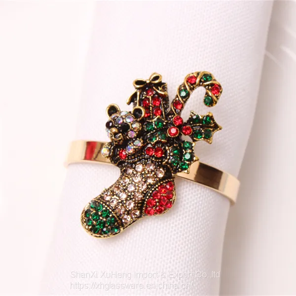Cute Crutch Christmas Series Rhinestone Table Napkin Ring For New Year Festival photo-2