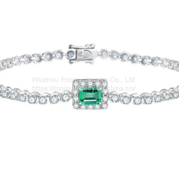 Fashion Jewelry Colobian Emerald Bracelet Charm 925 Silver Emerald & Moissanite Tennis Bracelet for Girl