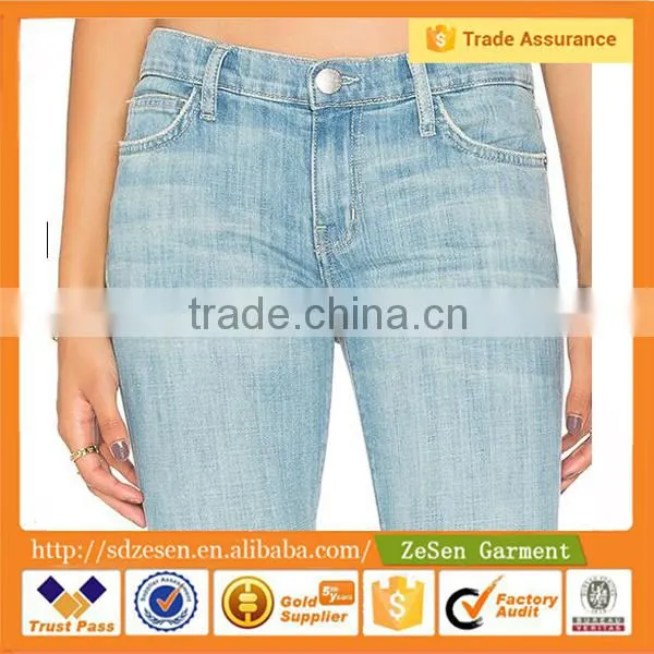 New Style Light Bule Stiletto Slight Whiskering Women Jeans Pant photo-4