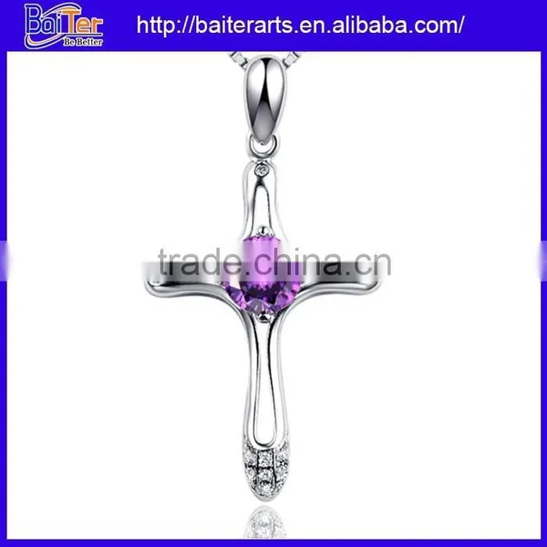 Large Couple Crystal Diamond Pendants ,Zirconia 925 Sterling Silver Cross Pendant photo-6