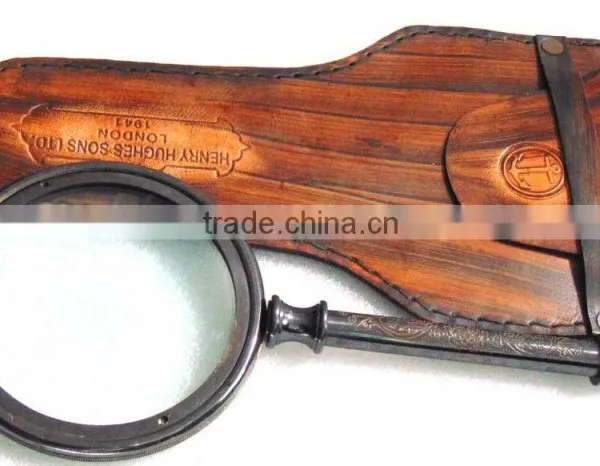 Antique Finish Old Brass Pocket Magnifying Glass Nautical Collectible With Case NMG004 photo-2
