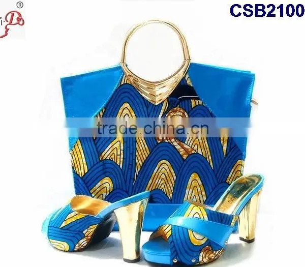 CSB2100 New Coming Hot Sale Fantastic Adorable Design Yellow Red Set High Heel Casual Slippers Shoes Matching Bag Set photo-2