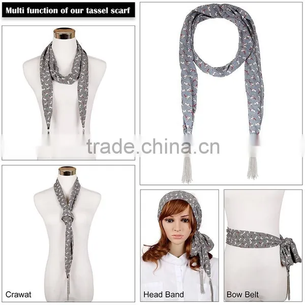 2015 Preppy Style Presentative Leaves Printing Fashion Chiffon Scarf photo-6