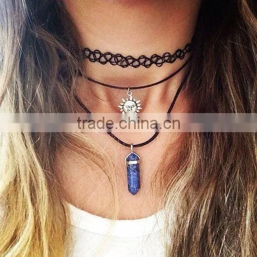 Natural Stone Pendant Tattoo Necklace