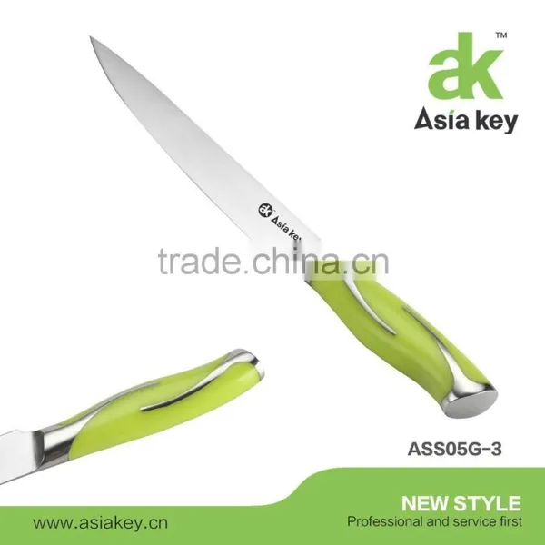 Green Stainless Steel Kitchen Knife Set in Wood Block photo-4