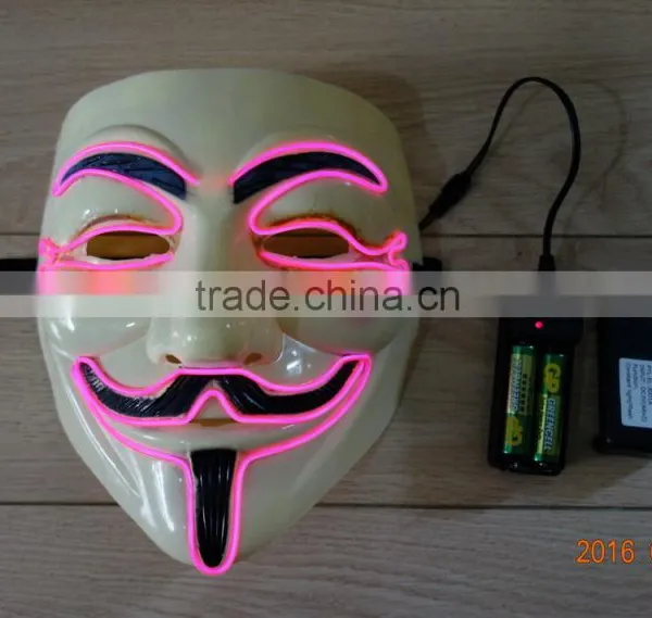 EL Wire V For Vendetta Mask / EL Light Party Mask / EL WIRE Halloween Masquerade Face Mask photo-2