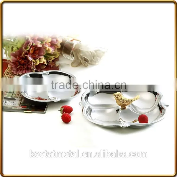 2016 New Style Chrome Plated 4 Compartment Fruit and Food Plates for Snack and Wedding