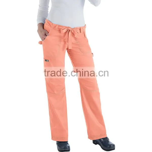 Two Pockets Elastic Waist Medical Scrub Pants With Self Fabric Drawstring photo-2