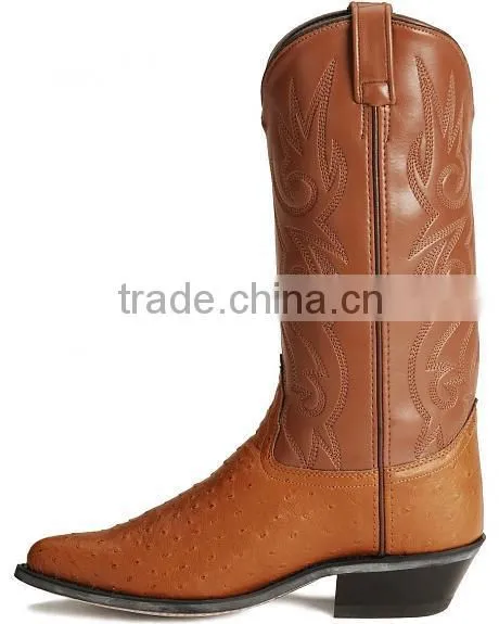 Black Wine Brown Smooth Leather Fancy Stitched Western Ostrich Print Cowboy Boots Wholesale photo-5