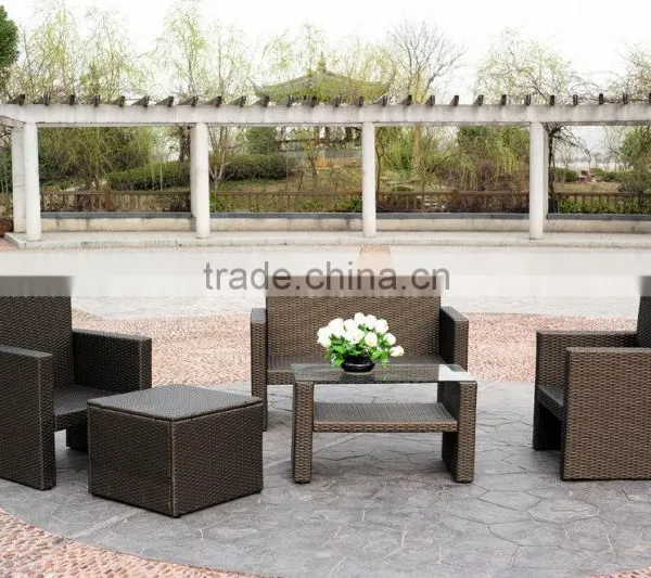 5 PC Cushioned Seat Outdoor Patio Set Rattan Wicker Sofa With Foot Stool
