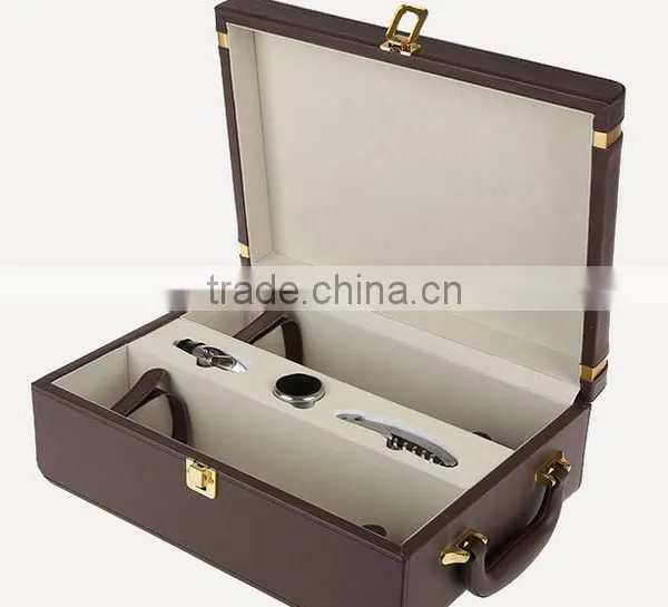 Ou Shigu Wholesale Custom Leather 2 Bottles of Red Wine Box, Dark Brown Beautiful Gift Box photo-3