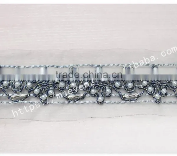 Beautiful Design 4cm Width Guipure Embroidery French Beaded Lace for Dress photo-3