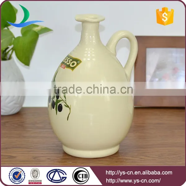 Beige Round Olive Branch Pattern Ceramic Oil and Vinegar Bottles Wholesale photo-4