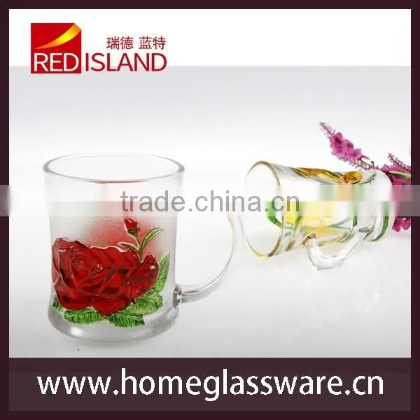 Hand Print Red Rose Pattern Glass Coffee Tea Mug photo-5