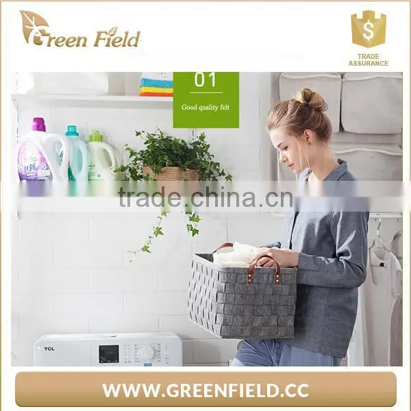 Felt Weaving Storage Basket With Leather Handles Felt Laundry Basket photo-3
