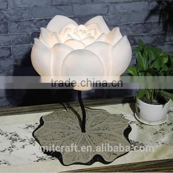 Resin Decorative Purity White Lotus Flower Table Desk Lamp photo-4