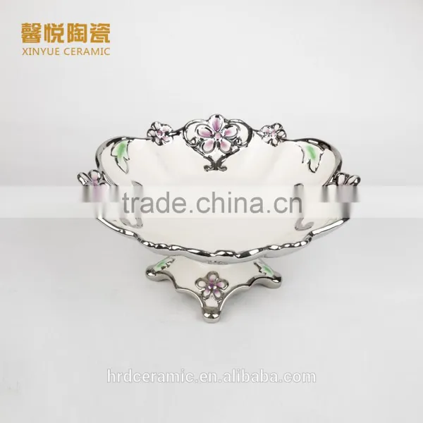 Hot Sale Restaurant Ceramic Plates/ Bulk Ceramic Fruit Plate Electroplated photo-3