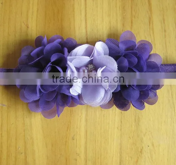 Chiffon Flower With Pearl Rhinestone in Center for Kids Hair Accessories photo-4