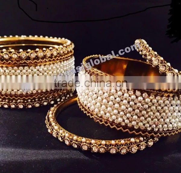 Antique Gold Finish Bridal Set,Indian Bridal Bangles Bracelet,Fashion Bangle Sets photo-5