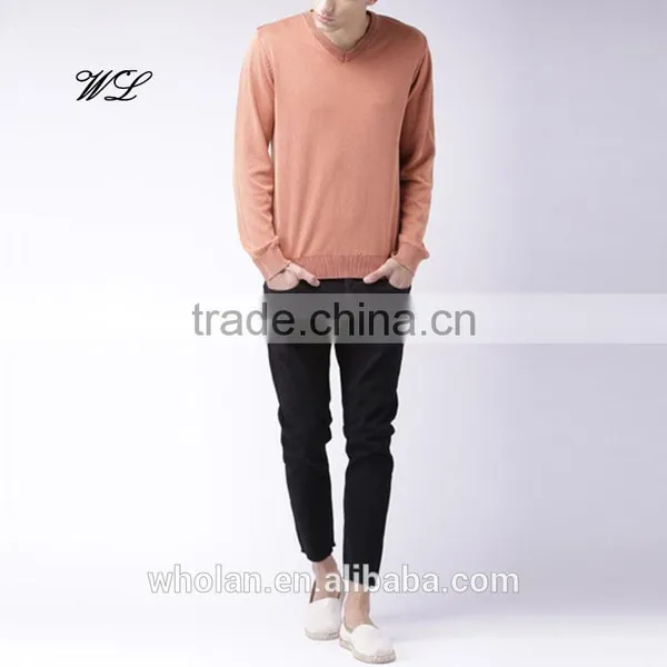 Custom Knitted Man Fitted Sweater Plain Bright Colored Sweaters Knit Fabric photo-3