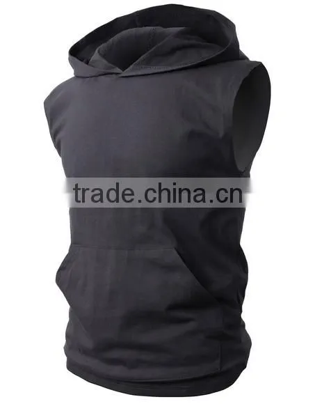 OEM New Design Cotton Plain Mens Custom Sleeveless Hoodie With Pocket photo-4