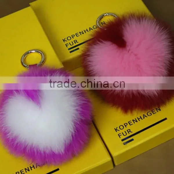 Myfur Hot Sale Pink Cute Heart Pattern Real Soft Fox Fur Key Ring Bag Charm photo-4