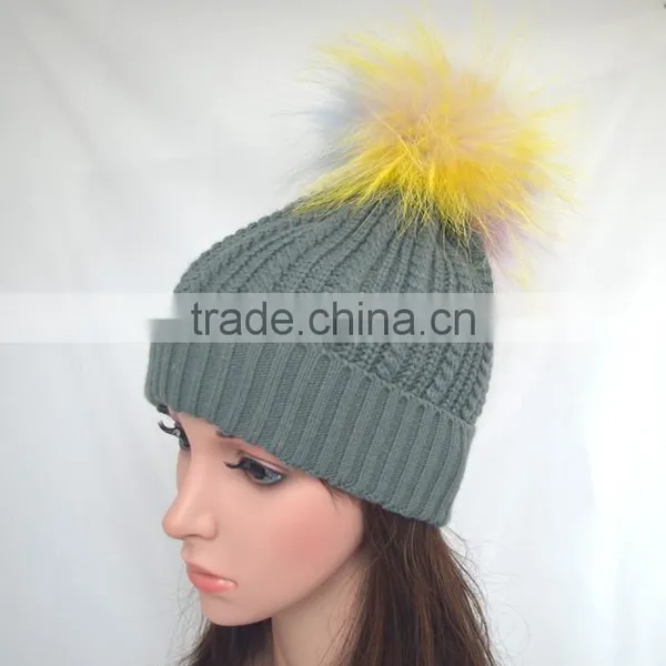 Myfur Wholesale Customized Woolen Yarn Knitted Beanies With Real Fur Bobble Top photo-2
