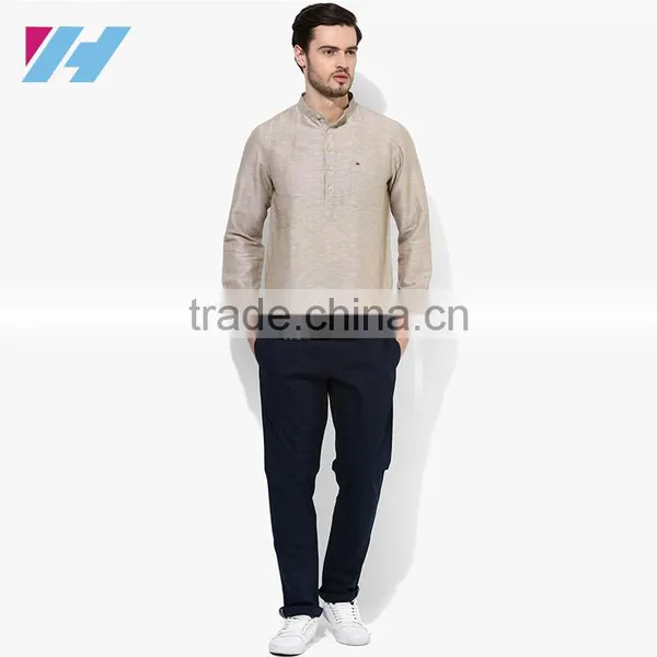 Men's Clothing Long Sleeve Beige Casual Kurta Designs For Men photo-4
