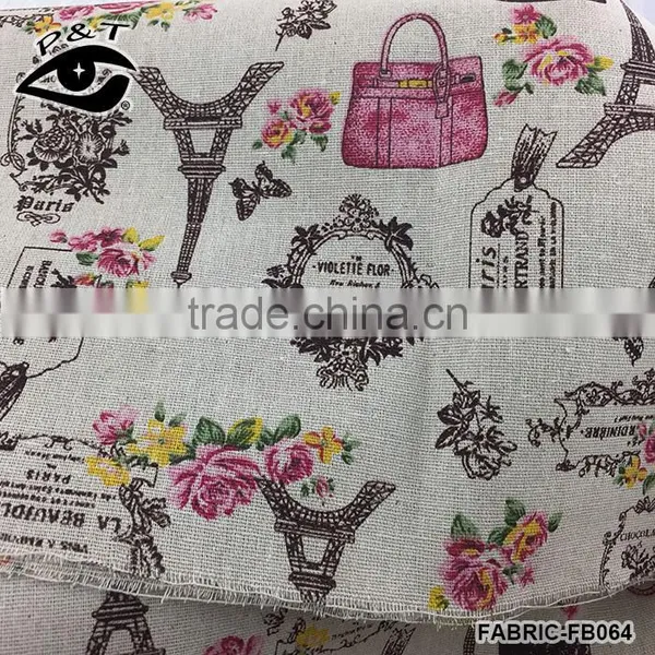 Colorful Bags Floral Eiffel Tower Pattern Printed Fabric Linen Cotton Fabrics For Sofa photo-3