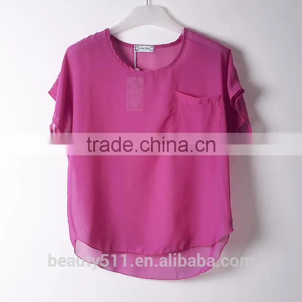 A Pocket Bat Short Sleeved Chiffon Shirt Blouse Color Perspective SD99 photo-2