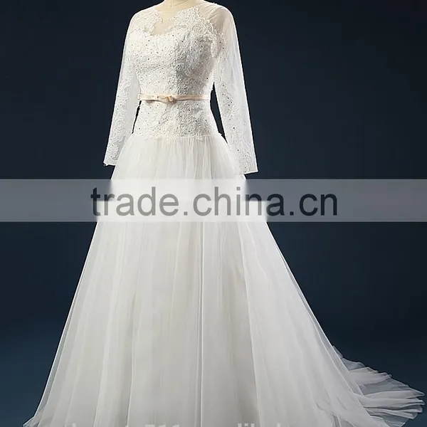 2017 Wedding Dress Mermaid Lace Ball Gowns 3/4 Sleeves Tull Net Wedding Gowns AS41601 photo-2