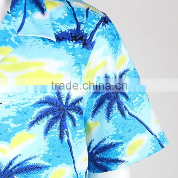 Coconut Palm Printing Cotton Mens Custom Hawaiian Shirt photo-4