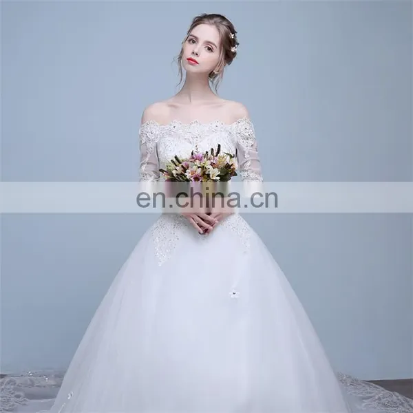 HS1624 2017 Bling Wedding Dress China Long Train Sequined Appliqued Embroidery Bridal Ball Gown photo-5