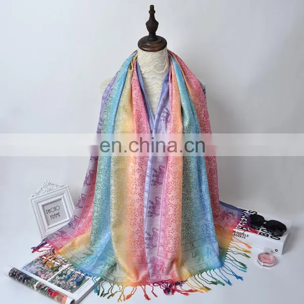 Fancy Rainbow Cotton Elephant Jacquard Pashmina Hijiab Shawl Scarf photo-5