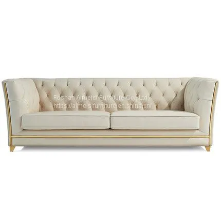 Luxury Leather Cushion Solid Wood Structure Pull Clasp Living Room Sofas