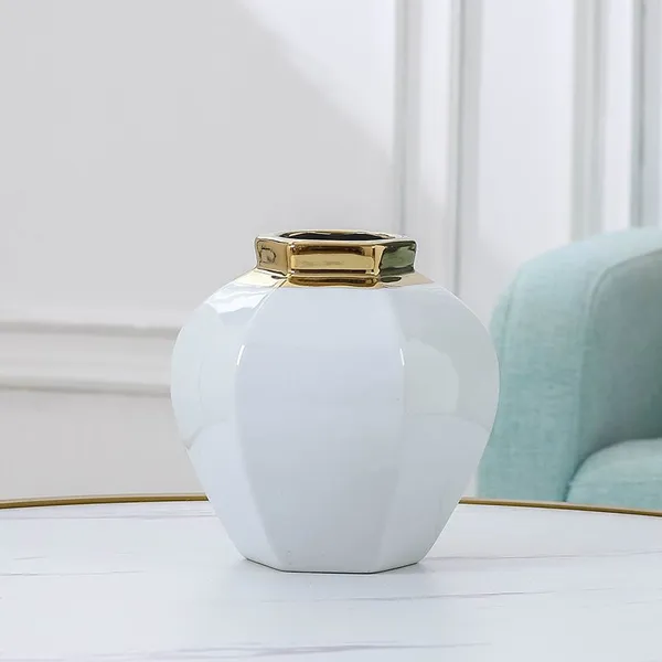 Jingdezhen Electroplate Gild Modern Simple White Ceramic Vase For Indoor Decor photo-2