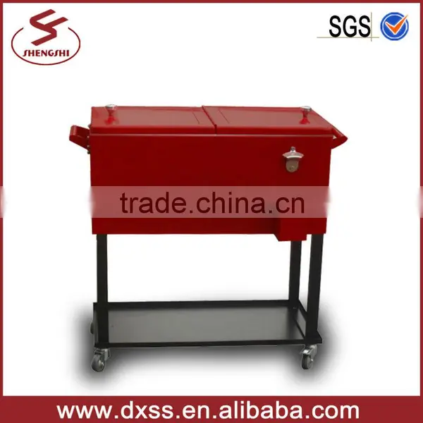 Metal Rolling Patio Mobile Wine Ice Chest Cart Large Cooler Box 73L