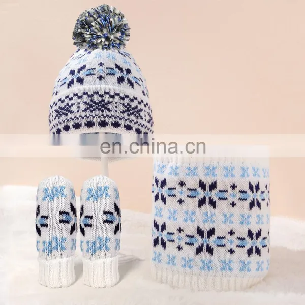 Warm Beanies Hat For Girl Boy Scarf Pompoms Winter Hats Knitted Caps Scarf Gloves 3 Pieces Winter Hat Scarf Set For Child photo-5