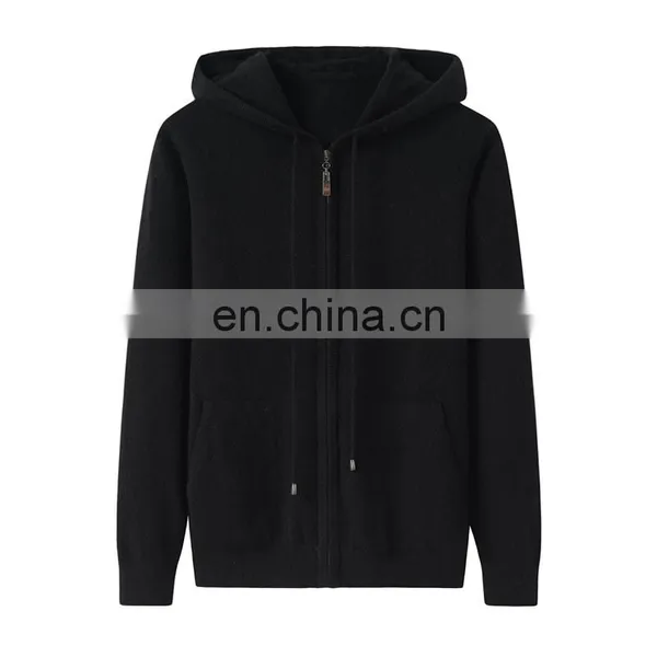 100% Cashmere Women's Casual Hoodie Comfortable Full Zip Cardigan Hood Knitted Solid Pattern Winter Season Front Logo Position photo-3