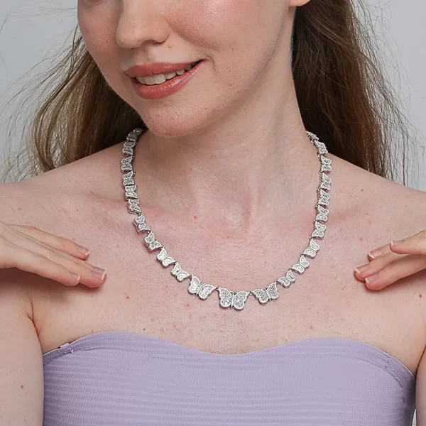 Shining Star Jewelry Luxury Moissanite Baguette Sparkling Butterfly Necklace photo-5