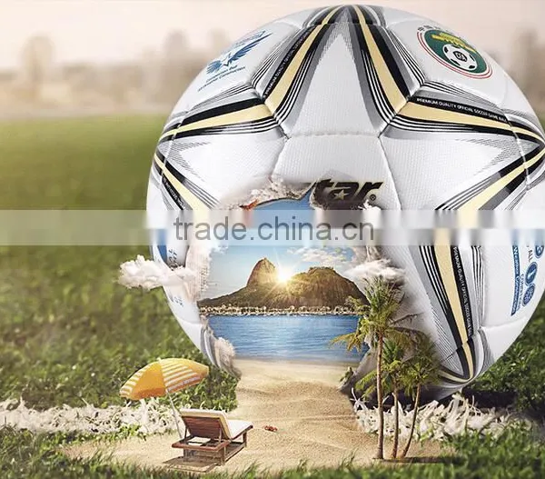 (120499)High Quality Shiny PU Leather Butyl Bladder Soccer Ball Big Blue Star Design Football Quality Choice photo-3