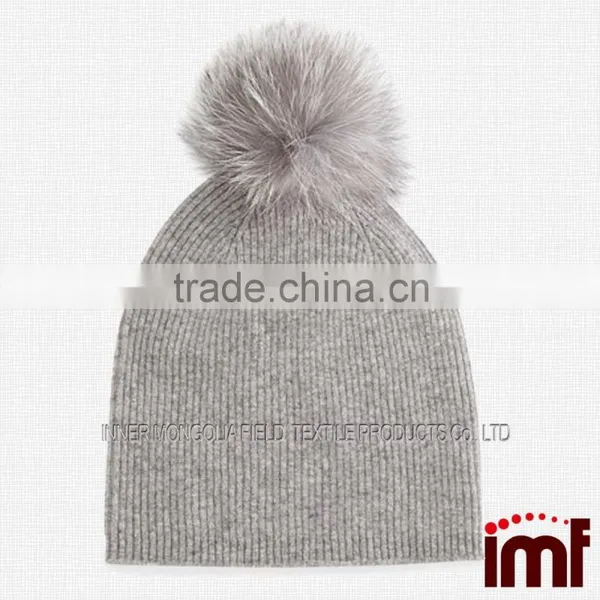 Cashmere Fur Pom Poms Beanie Fashion Winter Hat for Young Girls photo-3