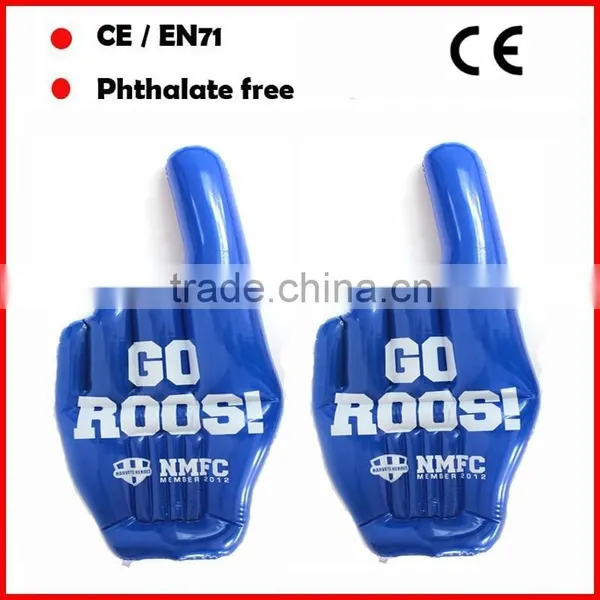 PVC Blue Color Inflatable Finger Hand With White Logo for Promotion