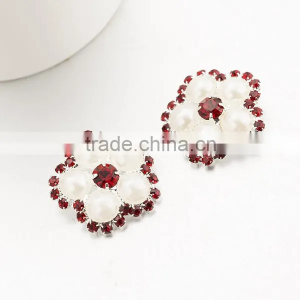Yiwu Factory Price Beautiful Rhinestone Buttons, Flower Red And White Color Rhinestone Buttons, photo-3