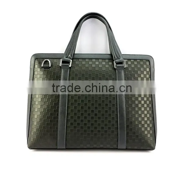 Custom Brand Plaid Pattern Top Quality Leather Briefcase for Business Men photo-3