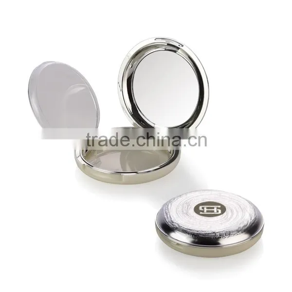 Unique Design Silver Annual Ring Pattern Empty Compact Powder Packaging With Mirror photo-2