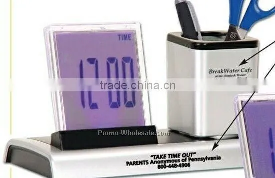 Multi Function Charming Desktop Pen Holder And Pencil Holder With Clock And Thermometer photo-2