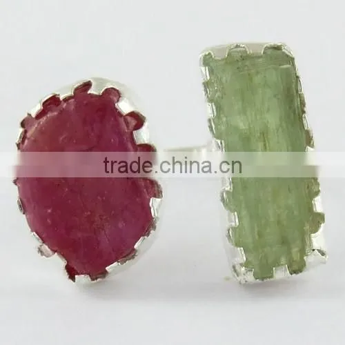 Rough Stone !! Prehnite & Ruby !! 925 Sterling Silver Gold Plated Ring, Gemstone Silver Jewellery Supplier, 925 Silver Jewellery photo-2
