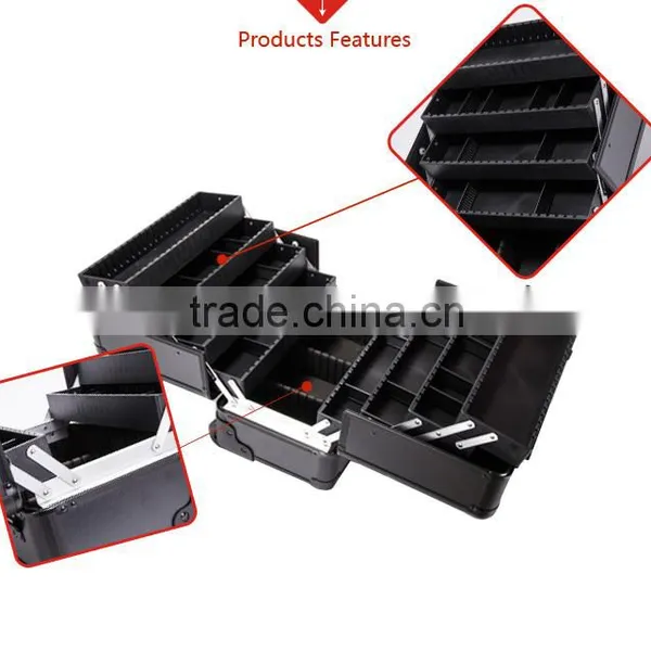 4 in 1 Makeup Trolley Black Professional Cosmetic Rolling Makeup Case photo-4